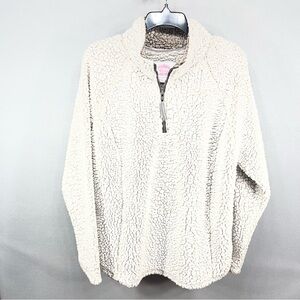 Cozy Sherpa 1/4 Zip Pullover, Size XL Fuzzy Off White